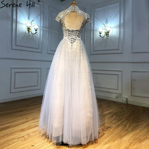 Grey Nude A-Line Evening Dresses Gowns 2025 Crystal Beaded Sexy For Women Wedding Party LA71159