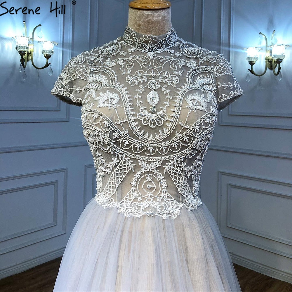 Grey Nude A-Line Evening Dresses Gowns 2025 Crystal Beaded Sexy For Women Wedding Party LA71159