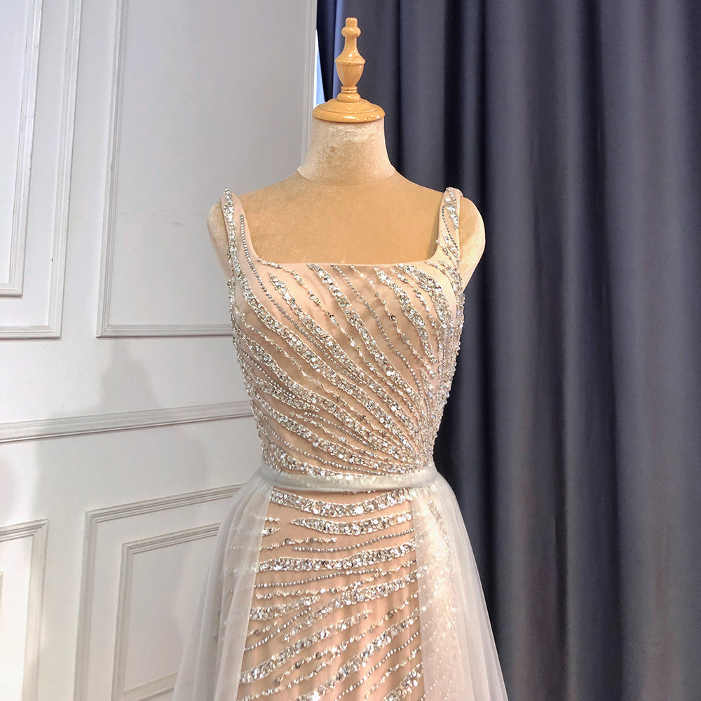 Grey Nude Elegant Mermaid Detachable Skirt Evening Dress Dress 2025 Ladies Beaded Luxury Party LA71380L