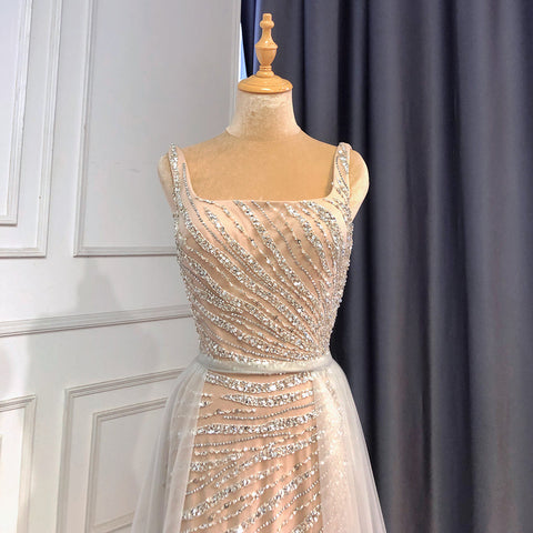 Grey Nude Elegant Mermaid Detachable Skirt Evening Dress Dress 2025 Ladies Beaded Luxury Party LA71380L