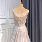 Grey Nude Elegant Mermaid Detachable Skirt Evening Dress Dress 2025 Ladies Beaded Luxury Party LA71380L