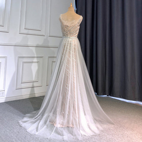 Grey Nude Elegant Mermaid Detachable Skirt Evening Dress Dress 2025 Ladies Beaded Luxury Party LA71380L