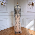 Grey Nude Elegant Mermaid Sexy Lace Beaded Luxury Evening Dresses Gowns For Women Arabic Party 2025 LA71837