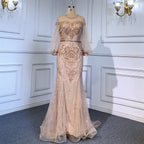 Grey Nude Luxury Evening Dresses Gowns 2025 Beaded Lantern Sleeve Mermaid Elegant For Women Party LA71603