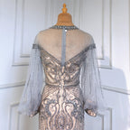 Grey Nude Luxury Evening Dresses Gowns 2025 Beaded Lantern Sleeve Mermaid Elegant For Women Party LA71603