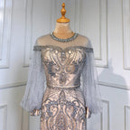 Grey Nude Luxury Evening Dresses Gowns 2025 Beaded Lantern Sleeve Mermaid Elegant For Women Party LA71603