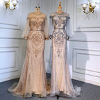 Grey Nude Luxury Evening Dresses Gowns 2025 Beaded Lantern Sleeve Mermaid Elegant For Women Party LA71603
