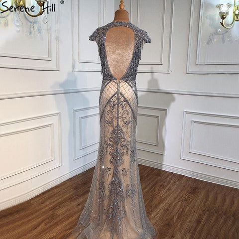 Grey Nude Mermaid Elagant Luxury Evening Gowns 2025 Beading Backless Sexy For Women Party  LA70799