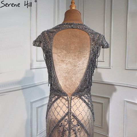Grey Nude Mermaid Elagant Luxury Evening Gowns 2025 Beading Backless Sexy For Women Party  LA70799