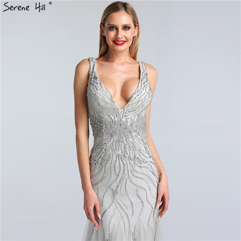 Grey Nude Mermaid Evening Dresses Gowns 2025 Beaded Elegant Luxury For Woman Party LA60983A