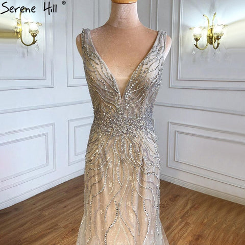 Grey Nude Mermaid Evening Dresses Gowns 2025 Beaded Elegant Luxury For Woman Party LA60983A