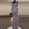 Grey Pink Beaded Mermaid Evening Dresses Gowns 2025 Luxury Elegant Sexy For Women Party LA71279