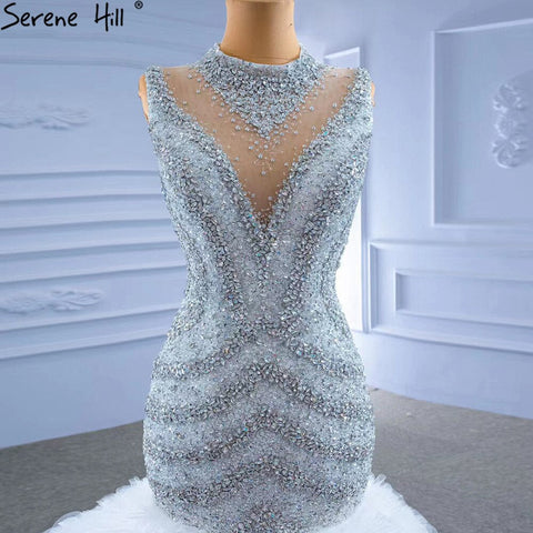 Grey White Mermaid Wedding Dresses 2025 Luxury Beaded Ruffles Elegant Bride Gowns HM67295 Custom Made