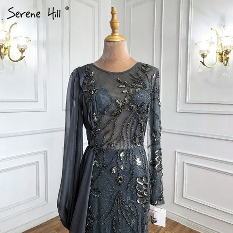 Grey With Overskirt Mermaid Evening Gowns Dresses Luxury Beaded Elegant  For Woman Party LA71066