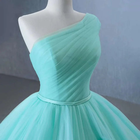 High End Custom Made Light Green One Shoulder Lace Up Beaded Luxury Ball Gown Bride Gowns Wedding Dress HM231120