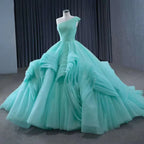 High End Custom Made Light Green One Shoulder Lace Up Beaded Luxury Ball Gown Bride Gowns Wedding Dress HM231120