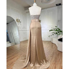 High Split With Skirt Mermaid Nude Sexy Strapless CRYSTAL Beaded Evening Dresses Gowns For Women Party 2025 LA72135