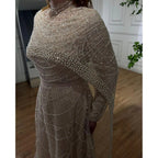 Hijab Muslim Nude A Line Long Cape Hijab Luxury Dubai Evening Dresses Gowns 2025 For Women Wedding Party LA72032B