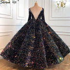 Indigo Blue Gold Luxury Wedding Dresses 2025 Sequined Long Sleeves Bride Dress Plus Size Women HA2466 Custom Made