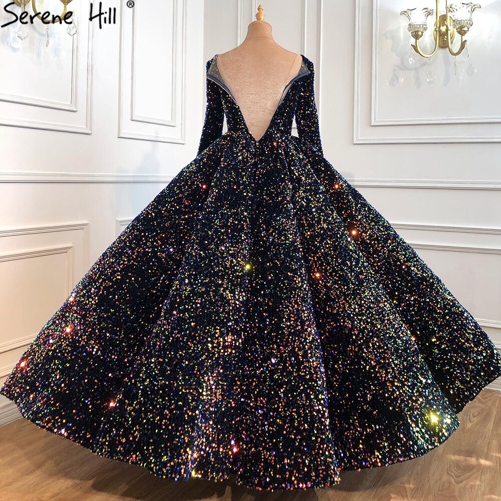 Indigo Blue Gold Luxury Wedding Dresses 2025 Sequined Long Sleeves Bride Dress Plus Size Women HA2466 Custom Made