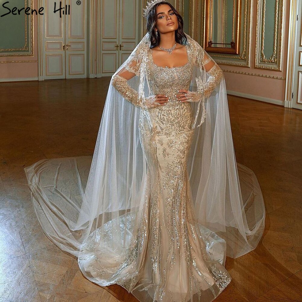 Iovry Luxury Detachable Sleeves Evening Dresses Gowns 2025 Mermaid Elegant Beading For Women Party LA71112