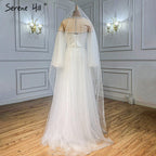 Ivory A-Line Sexy Evening Dresses Gowns 2025 Beaded Pearl Lantern Sleeve For Women Party LA71190
