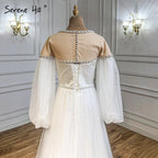 Ivory A-Line Sexy Evening Dresses Gowns 2025 Beaded Pearl Lantern Sleeve For Women Party LA71190
