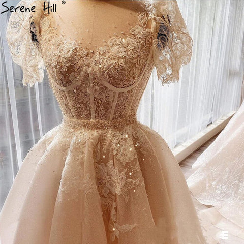 Ivory Beading A-Line Evening Dresses Gowns 2025 Puffy Sleeves Ankle-Length For Women Party LA71045