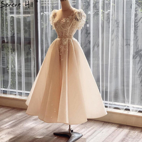 Ivory Beading A-Line Evening Dresses Gowns 2025 Puffy Sleeves Ankle-Length For Women Party LA71045