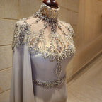 Ivory High Neck Cape Sleeve Mermaid Evening Dresses Beaded Elegant Gowns 2025 For Women Wedding Party LA72045