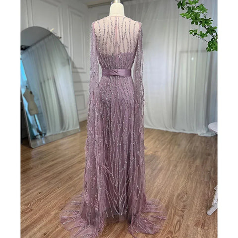 Ivory Mermaid Elegant Feathers Cape Sleeves Square Beaded Luxury Evening Dresses Gowns Caftan Marocain 2025 LA71748