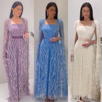 Ivory Mermaid Elegant Feathers Cape Sleeves Square Collar Beaded Luxury Evening Dresses Gowns 2025 Women LA71748