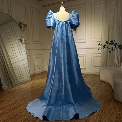 Ivory Satin Mermaid Strapless Puff Sleeves Crystal Beaded Evening Dresses Gowns For Women Wedding Party 2025 LA72217