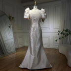 Ivory Satin Mermaid Strapless Puff Sleeves Crystal Beaded Evening Dresses Gowns For Women Wedding Party 2025 LA72217