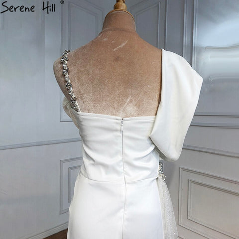 Ivory Satin Split Evening Dresses Gowns 2025 One Shoulder Beading Sexy For Women Party LA70886