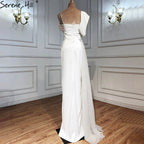 Ivory Satin Split Evening Dresses Gowns 2025 One Shoulder Beading Sexy For Women Party LA70886