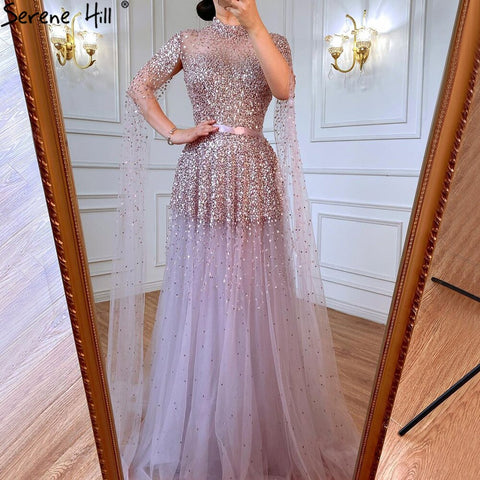 Lavender Luxury A-Line Evening Dresses Gowns 2025 Cape Sleeves Beaded For Women Party LA70066C