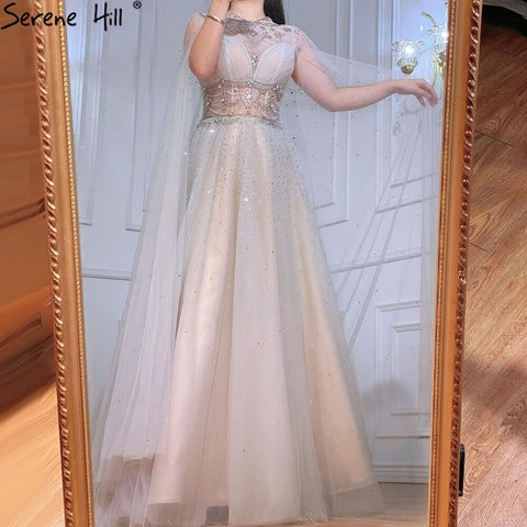 Light Grey Luxury A-Line Evening Dresses Gowns 2025 Diamond Beaded Cape Sleeves For Women Party LA70892
