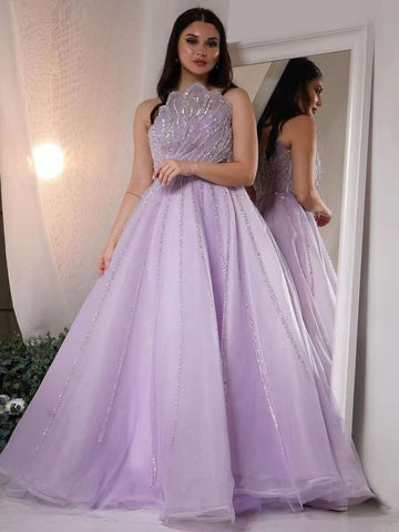 Lilac A-Line Elegant Scalloped Strapless Sexy Evening Dresses Gowns Beaded 2025 For Women Wedding Party LA71643