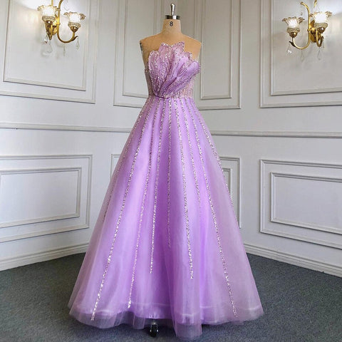 Lilac A-Line Elegant Scalloped Strapless Sexy Evening Dresses Gowns Beaded 2025 For Women Wedding Party LA71643