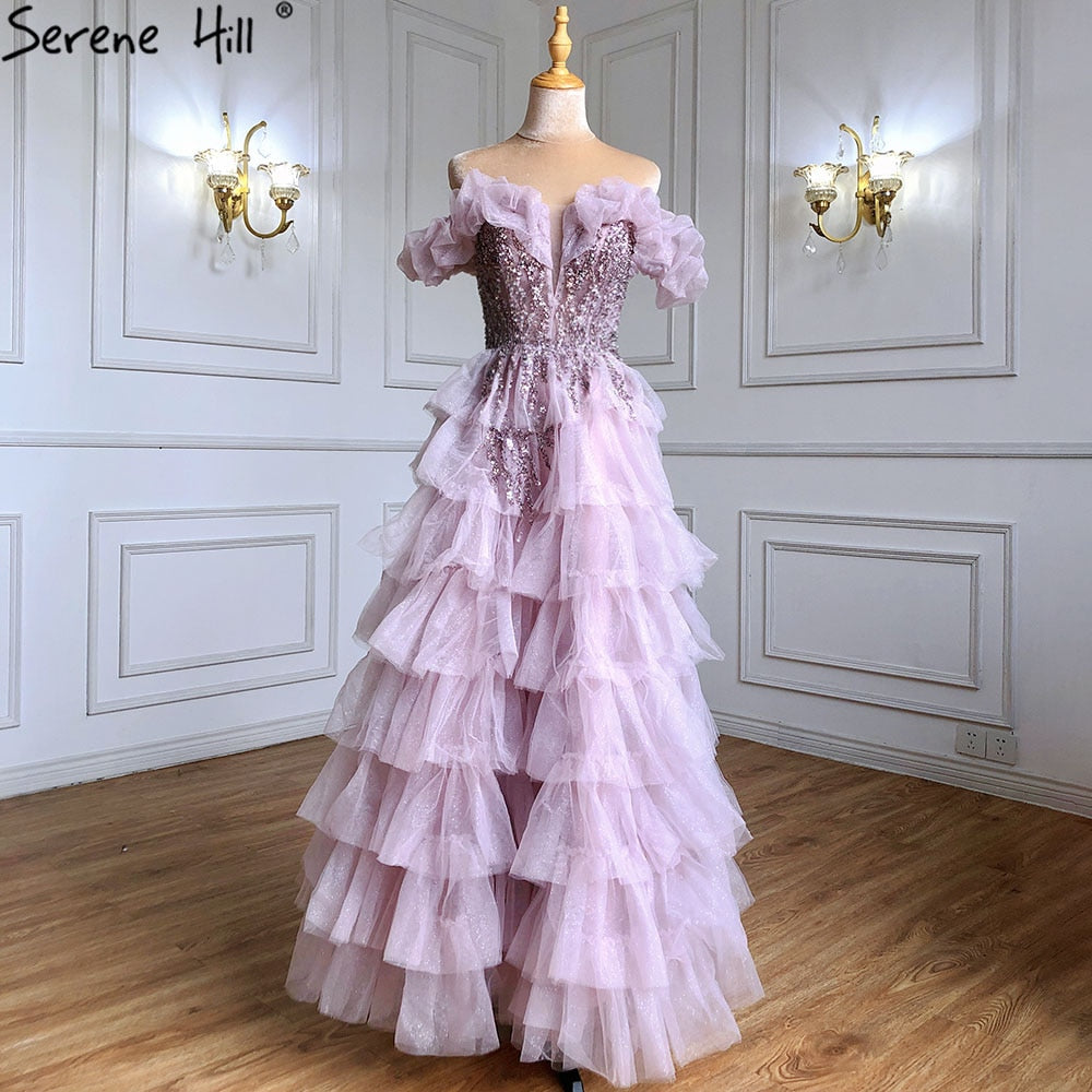 Lilac A-Line Evening Dresses Gowns 2025 Beaded Tiered Sexy For Women Wedding Party LA71414