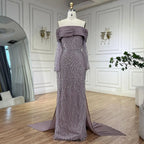 Luxury Tassel Lilac Off Shoulder Evening Dress with Cape LA72374