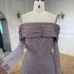 Luxury Tassel Lilac Off Shoulder Evening Dress with Cape LA72374