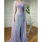Luxury Crystal Yellow Evening Dress with Cape Sleeves LA72085