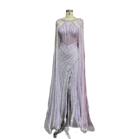 Robe de soirée luxueuse jaune cristal avec manches cape LA72085