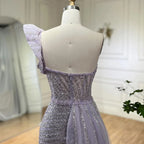 Lilac One Shoulder High Split Beaded Mermaid Evening Dress Gown LA72277