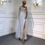 Lilac High Split Mermaid Elegant One Shoulder Evening Dresses Gowns Luxury Beaded 2025 For Women Party LA71493