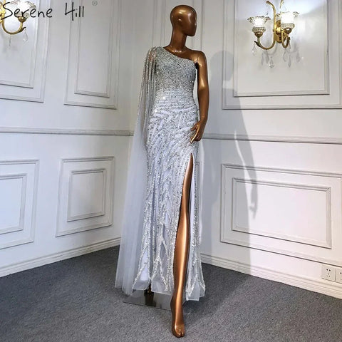 Lilac High Split Mermaid Elegant One Shoulder Evening Dresses Gowns Luxury Beaded 2025 For Women Party LA71493