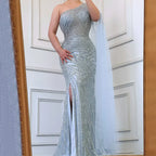 Lilac High Split Mermaid Elegant One Shoulder Evening Dresses Gowns Luxury Beaded 2025 For Women Party LA71493