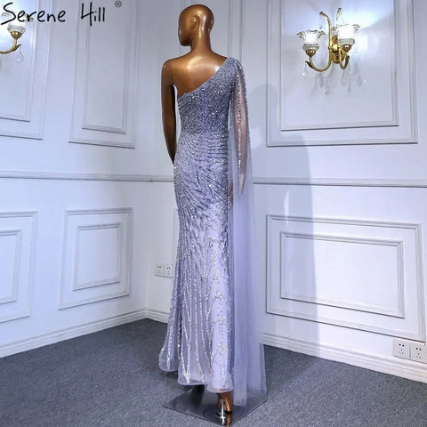 Lilac High Split Mermaid Elegant One Shoulder Evening Dresses Gowns Luxury Beaded 2025 For Women Party LA71493